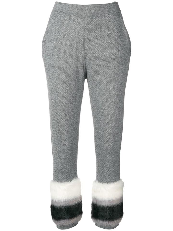 Izaak Azanei Faux Fur Trim Jacquard Pants - Grey