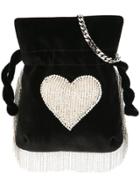 Les Petits Joueurs Heart Embellished Fringed Shoulder Bag - Black