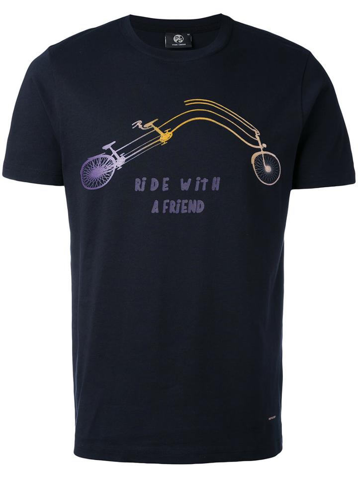 Ps By Paul Smith - 'ride With' Print T-shirt - Men - Cotton - Xl, Blue, Cotton