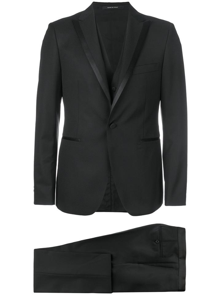 Tagliatore Satin Trimmed Suit - Black