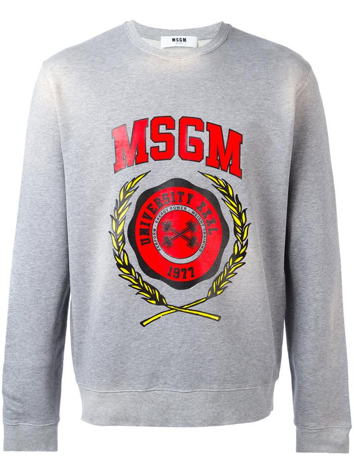 Msgm Logo Print Sweatshirt, Size: Xs, Grey, Cotton/viscose