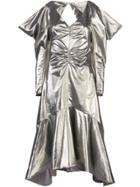 Rejina Pyo Structured-shoulder Metallic Midi Dress - Silver