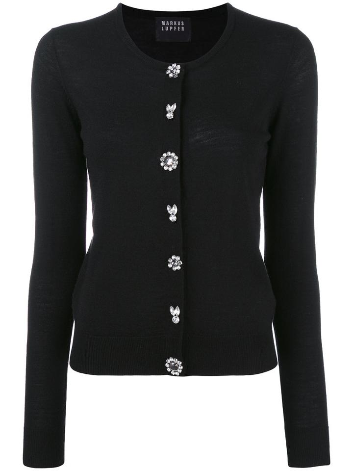 Markus Lupfer - Crystal Button Cardigan - Women - Plastic/merino - Xs, Women's, Black, Plastic/merino