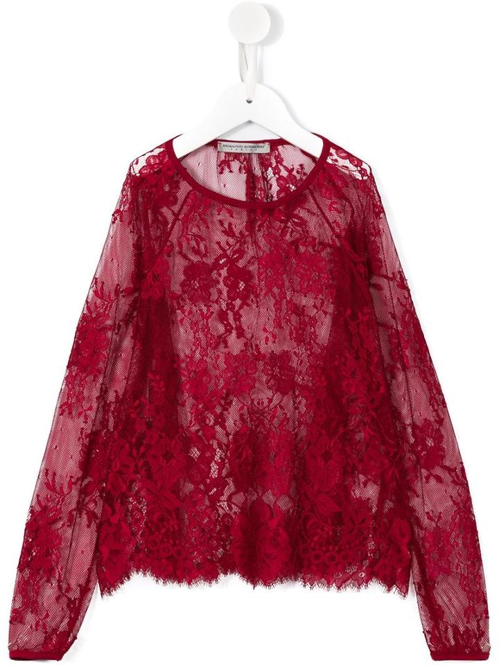 Ermanno Scervino Junior Sheer Floral Lace Blouse, Girl's, Size: 10 Yrs, Red