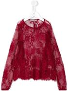 Ermanno Scervino Junior Sheer Floral Lace Blouse, Girl's, Size: 10 Yrs, Red