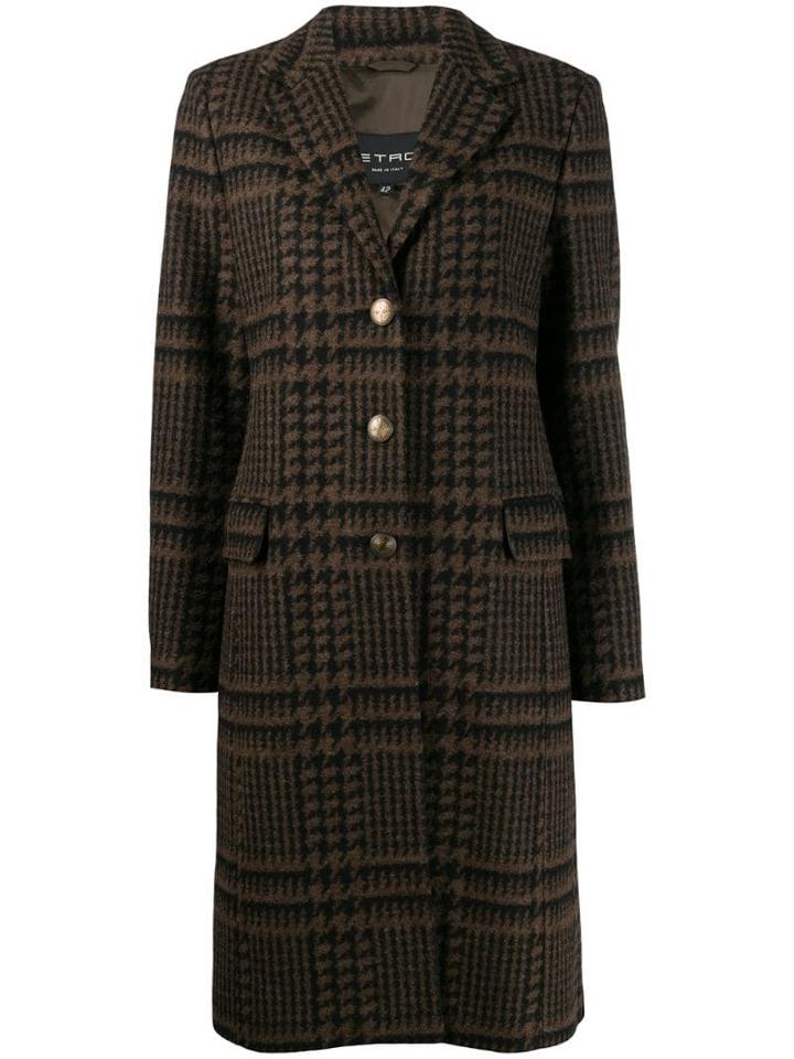 Etro Button Up Houndstooth Coat - Brown