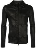 Giorgio Brato Leather Hooded Jacket, Men's, Size: 50, Black, Leather/cotton/spandex/elastane