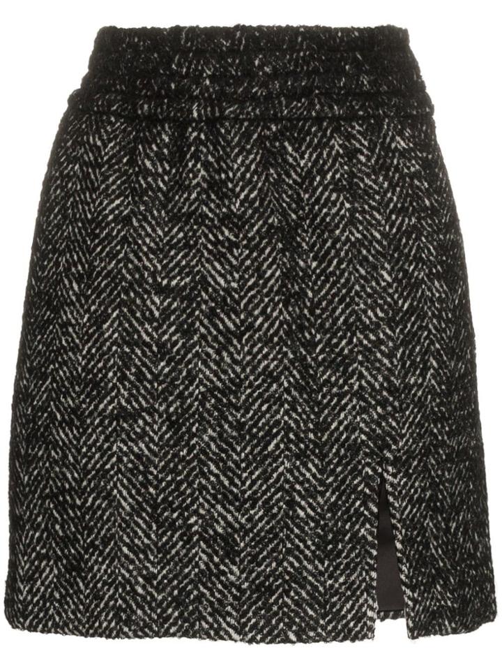 Miu Miu Front Slit Alpaca Wool Mini Skirt - Black