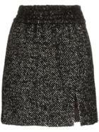 Miu Miu Front Slit Alpaca Wool Mini Skirt - Black