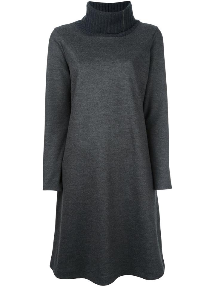 Fabiana Filippi Ribbed Roll Neck Shift Dress, Women's, Size: 46, Grey, Polyamide/merino