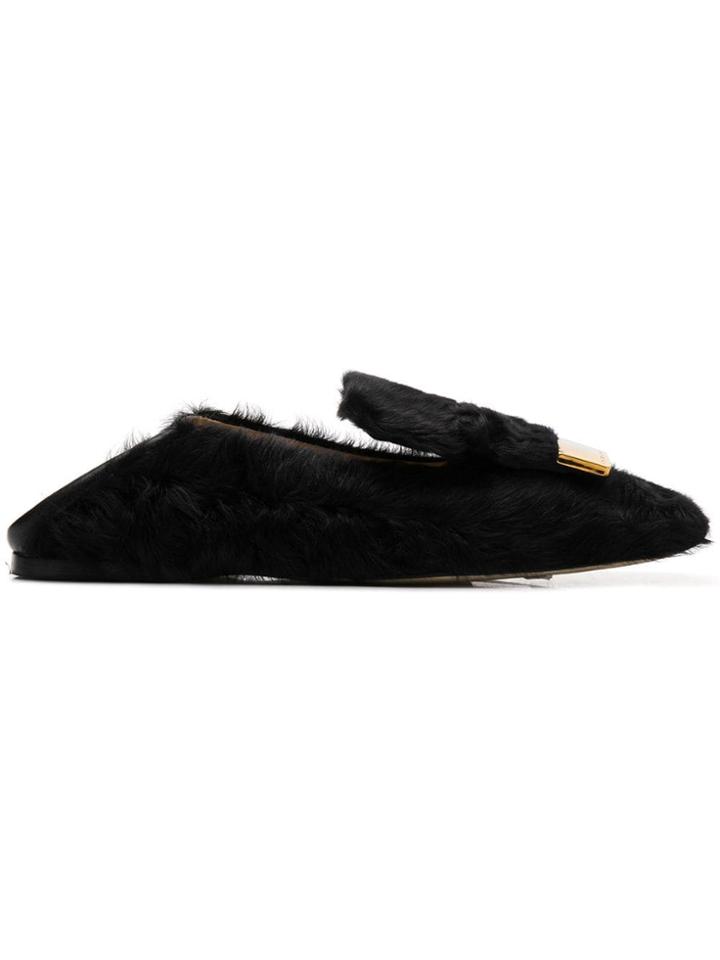 Sergio Rossi Shearling Slippers - Black