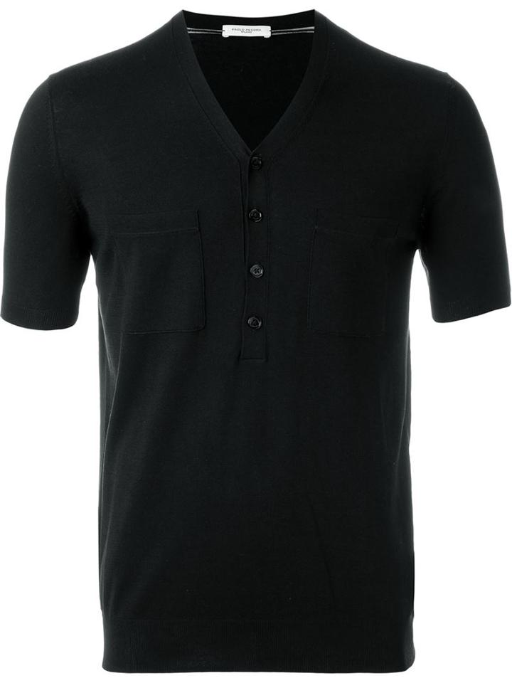 Paolo Pecora Buttonned Collar T-shirt, Men's, Size: Xxl, Black, Silk/cotton