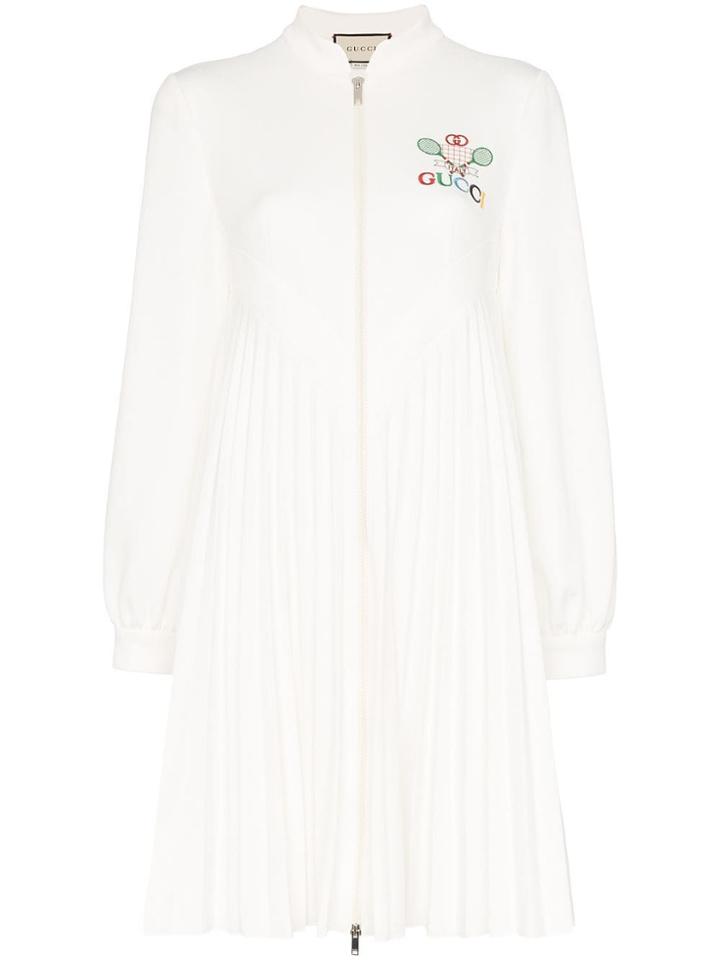 Gucci Embroidered Logo Pleated Tennis Dress - White