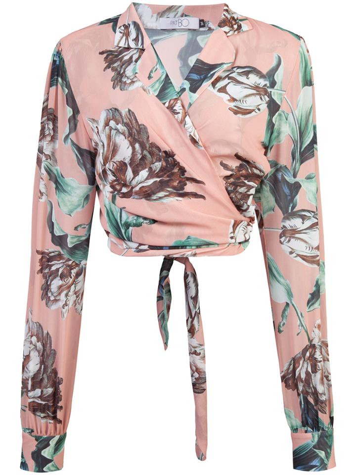 Patbo Botanica Print Wrap Tie Crop Top - Pink & Purple