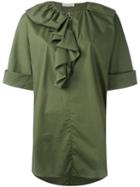 Nina Ricci - Ruffled Detail Blouse - Women - Cotton - 38, Green, Cotton