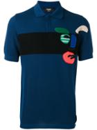 Fendi Embroidered Polo Shirt, Men's, Size: 48, Blue, Cotton/polyester
