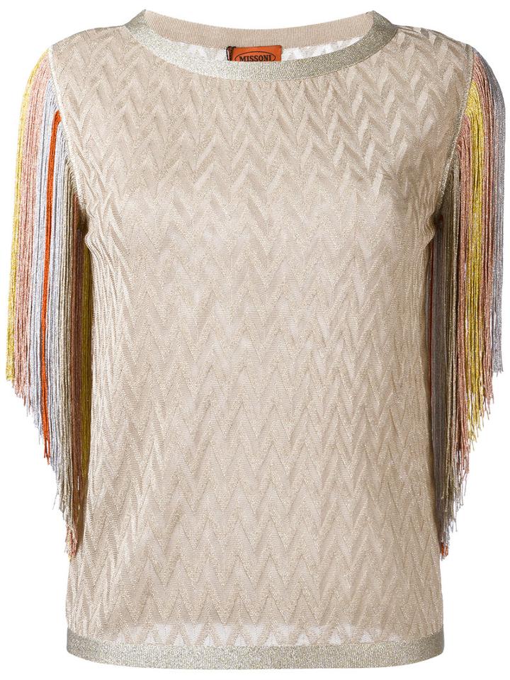 Missoni Fringed Metallic Blouse, Women's, Size: 40, Nude/neutrals, Rayon/cupro/polyester