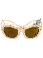 Dolce & Gabbana Eyewear Crystal Embellished Straw Sunglasses - Nude &