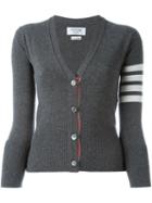 Thom Browne - V-neck Cardigan With White 4-bar Stripe In Medium Grey Cashmere - Women - Cashmere - 42, Cashmere