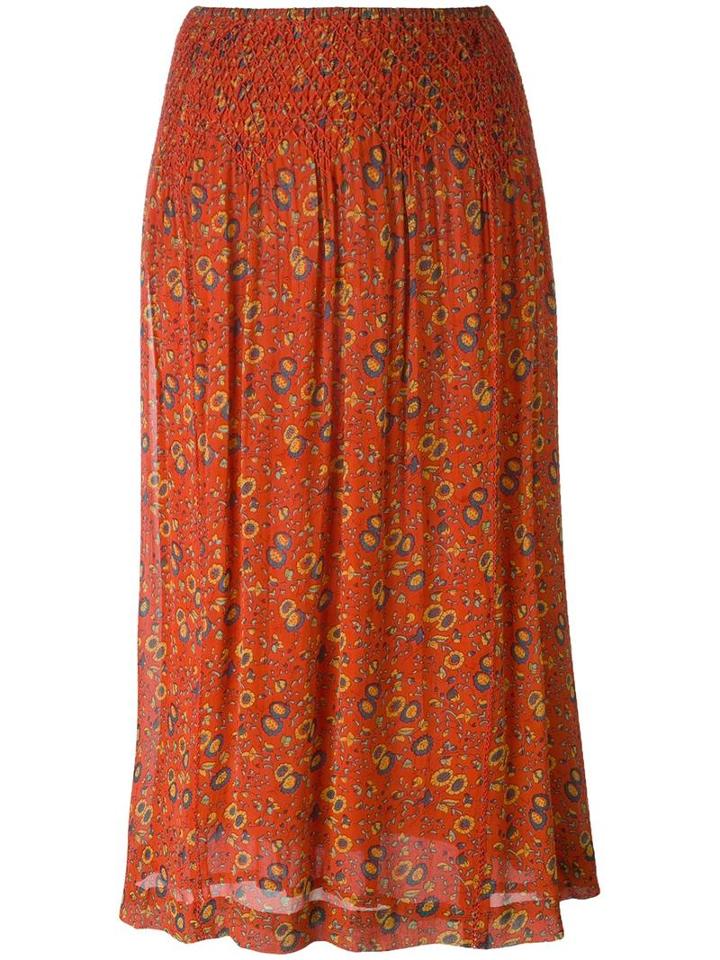 Masscob Printed A-line Mid Skirt, Women's, Size: 34, Yellow/orange, Silk/polyester