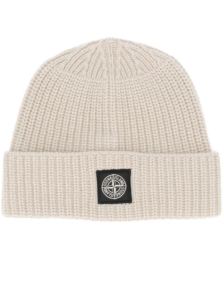 Stone Island Logo Beanie Hat - Neutrals