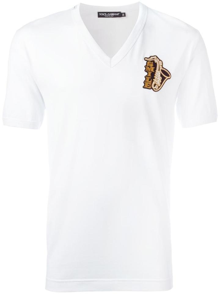 Dolce & Gabbana Smile Patch T-shirt, Men's, Size: 46, White, Cotton/viscose