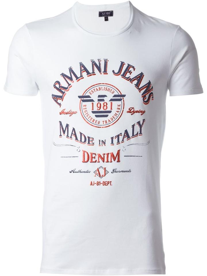 Armani Jeans Logo Print T-shirt, Men's, Size: M, White, Cotton/spandex/elastane