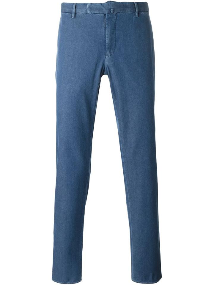 Incotex Slim Fit Chinos, Men's, Size: 50, Blue, Cotton/spandex/elastane