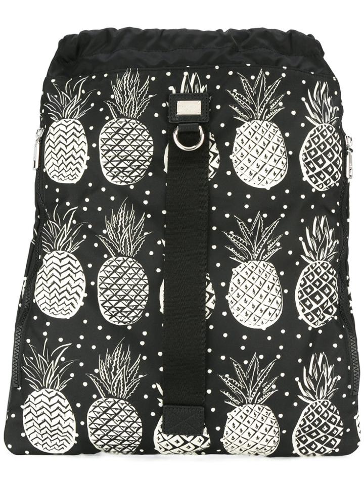 Dolce & Gabbana Pineapple Print Drawstring Backpack - Black