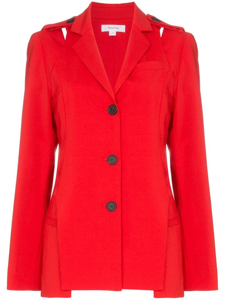 Beaufille Desina Single-breasted Cutout Shoulder Blazer - Red