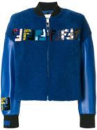 Fendi Logo Shearling Bomber Jacket - Blue