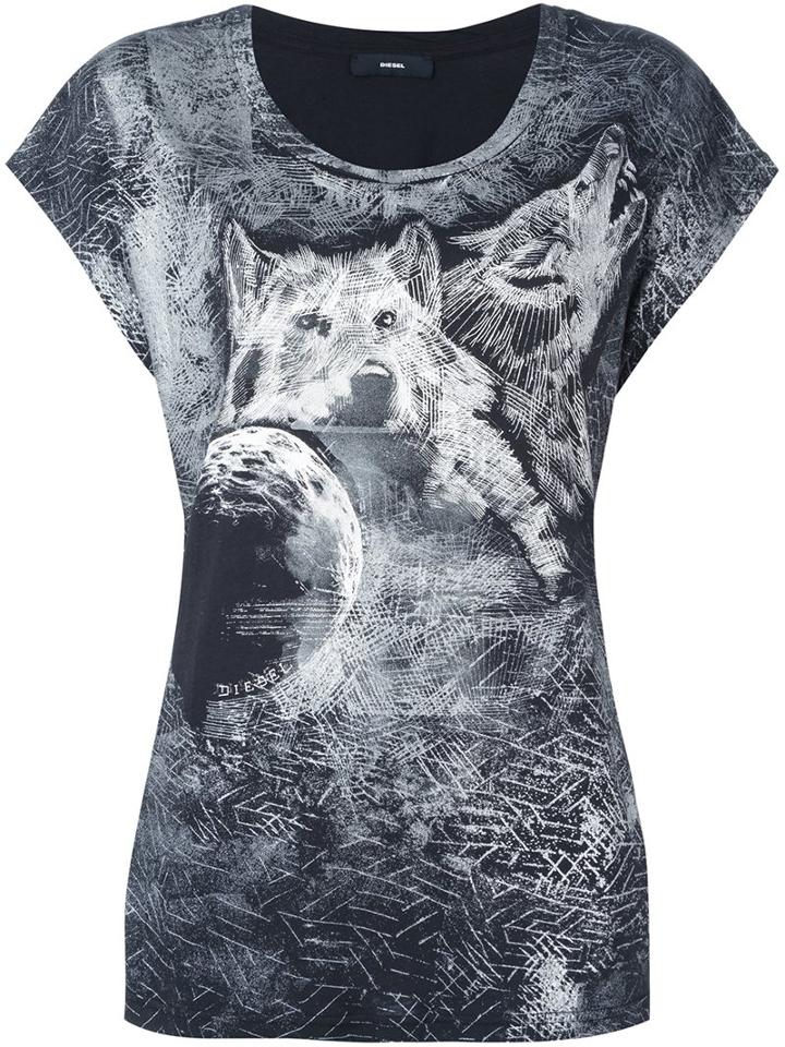 Diesel Wolf Print T-shirt, Women's, Size: Xs, Black, Cotton/polyester