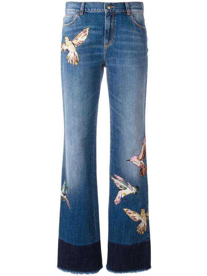 Red Valentino Birds Patch Straight Jeans, Women's, Size: 28, Blue, Cotton/silk/viscose