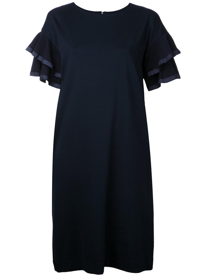 Muveil - Ruffle Sleeve Shift Dress - Women - Cotton/polyester/polyurethane/rayon - 40, Blue, Cotton/polyester/polyurethane/rayon