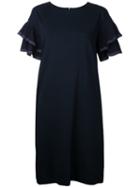 Muveil - Ruffle Sleeve Shift Dress - Women - Cotton/polyester/polyurethane/rayon - 40, Blue, Cotton/polyester/polyurethane/rayon