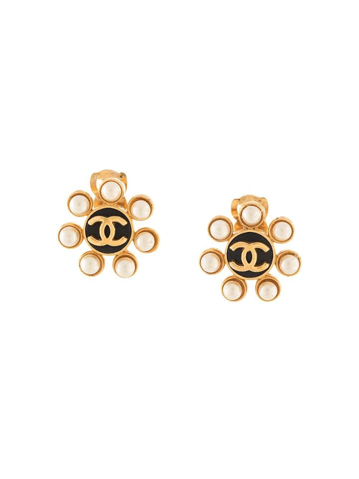 Chanel Pre-owned Cc Logos Imitation Pearl Earrings - Gold