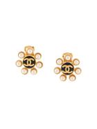 Chanel Pre-owned Cc Logos Imitation Pearl Earrings - Gold