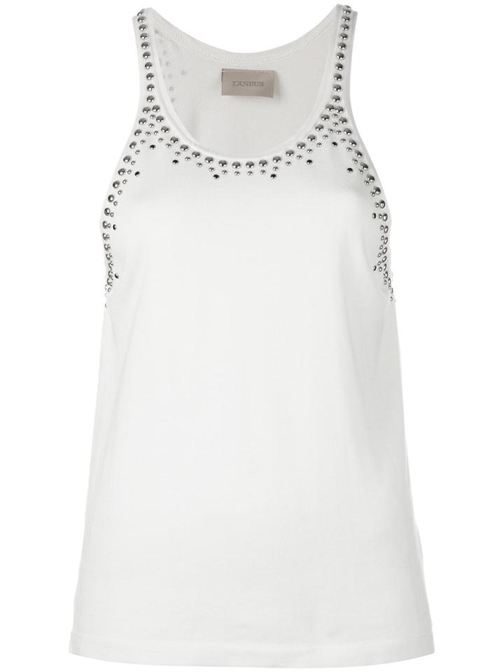 Laneus Studded Trim Vest Top, Women's, Size: 38, White, Cotton/aluminium/glass Fiber