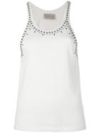 Laneus Studded Trim Vest Top, Women's, Size: 38, White, Cotton/aluminium/glass Fiber