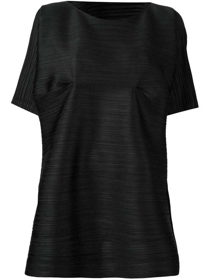 Pleats Please By Issey Miyake Pleated T-shirt, Women's, Size: V, Black, Polyester