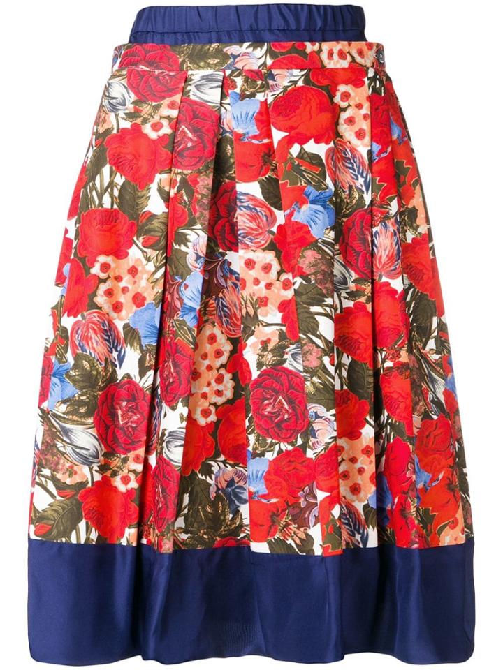 Marni Floral Pleated Skirt - Red