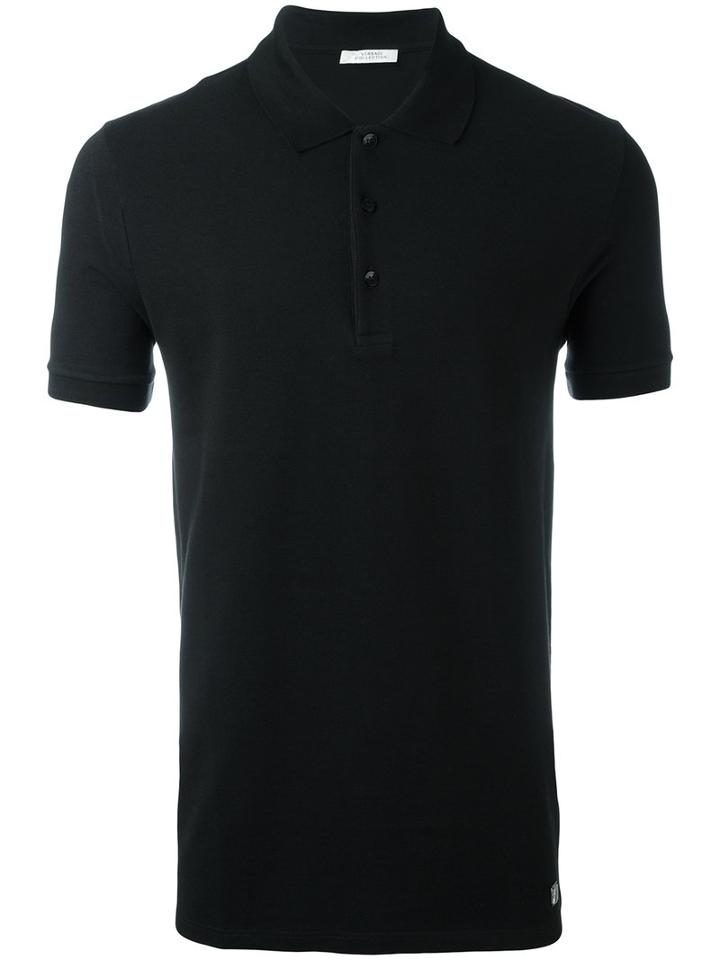 Versace Collection Printed Collar Polo Shirt, Men's, Size: Xs, Black, Cotton