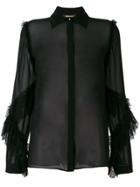 Roberto Cavalli Sheer Frill Sleeve Shirt - Black