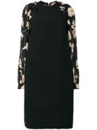 No21 Floral Sleeve Midi Silk Dress - Black