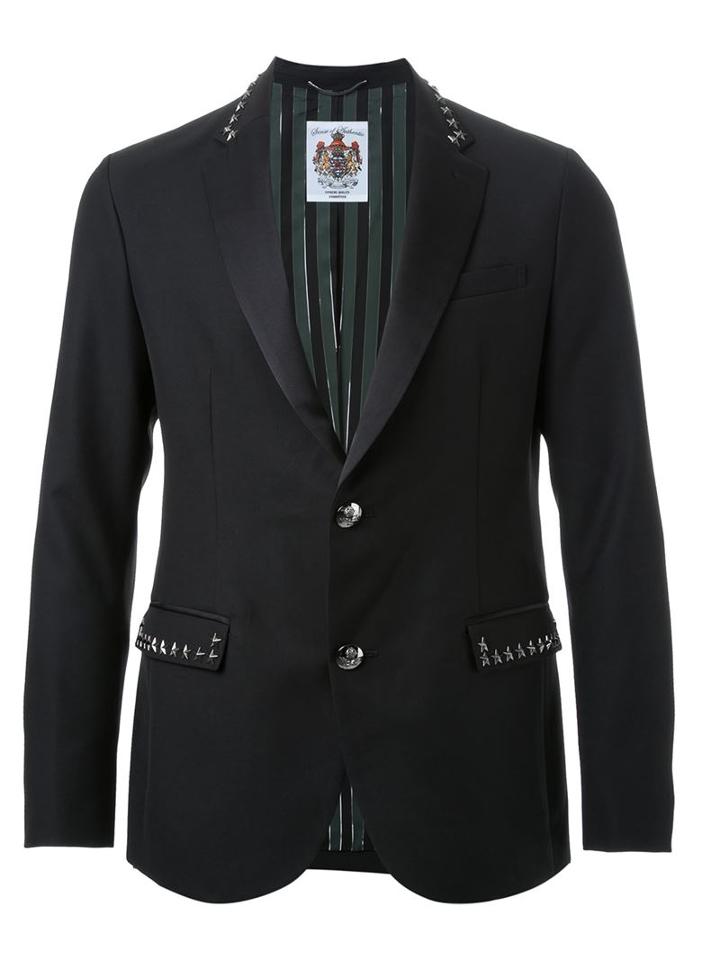 Education From Youngmachines Star Studded Trim Single Breasted Blazer, Men's, Size: 2, Black, Polyester/rayon