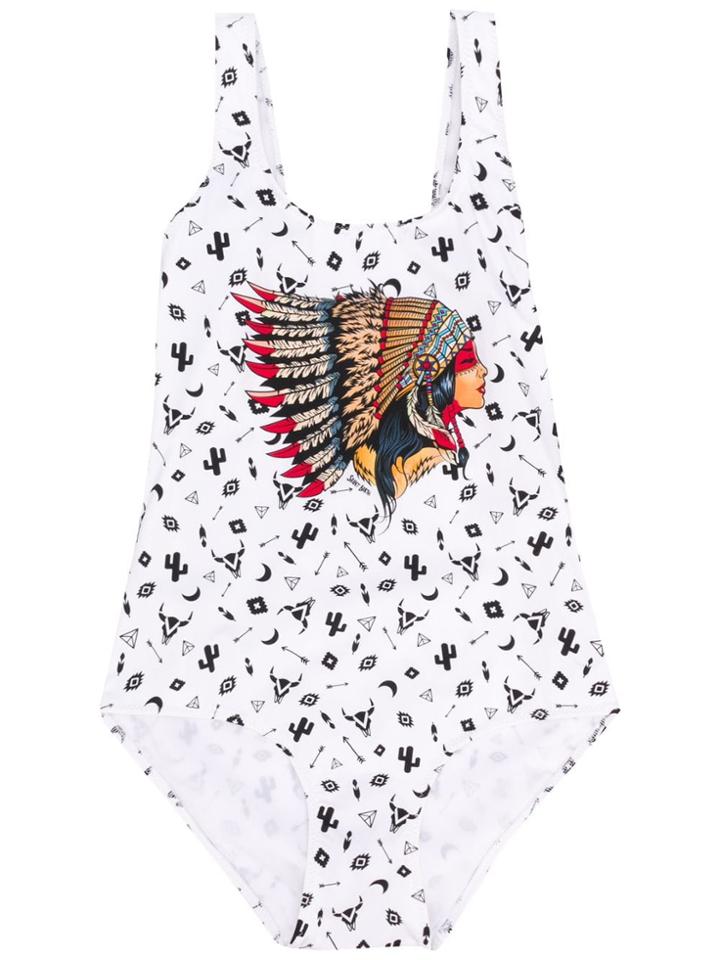Mc2 Saint Barth Kids Native Girl Print Swimsuit - White