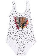 Mc2 Saint Barth Kids Native Girl Print Swimsuit - White
