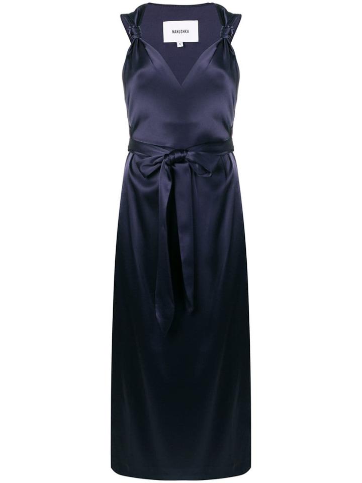 Nanushka V-neck Belted Dress - Blue