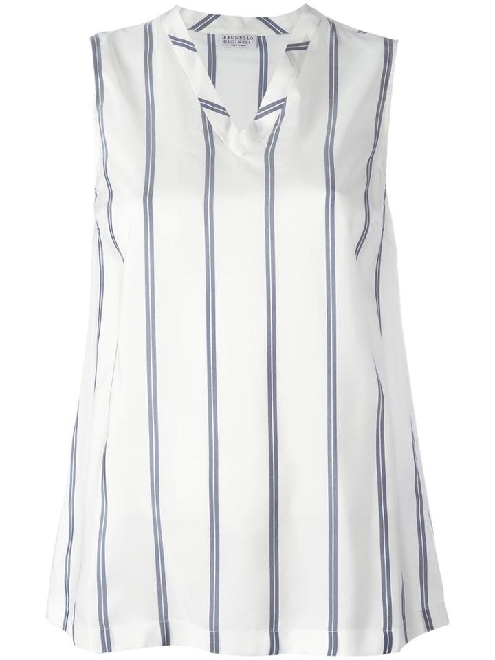 Brunello Cucinelli Striped Tank, Women's, Size: Xs, White, Silk
