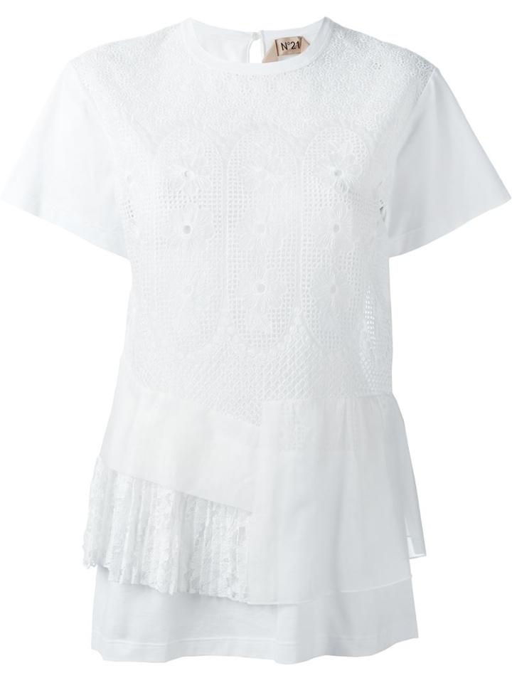 No21 Layered Crochet Top, Women's, Size: 40, White, Cotton/silk